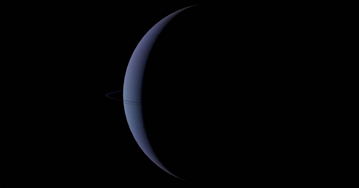 A stunning visual of eclipsed Neptune against a black backdrop, showcasing its presence in the solar system.